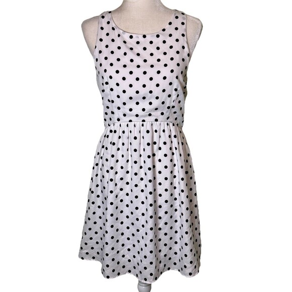 Dresses & Skirts - Women’s Black White Polka Dot Dress Retro 50s Pin Up Fit Flare‎ Sleeveless Sz Lg